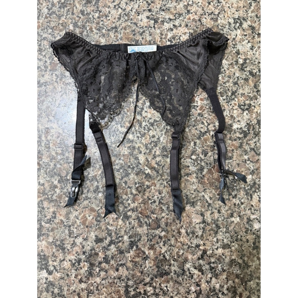 Vintage Maidenform Heartstrings Black Lace Garter Belt ILGWU Made in USA Small
